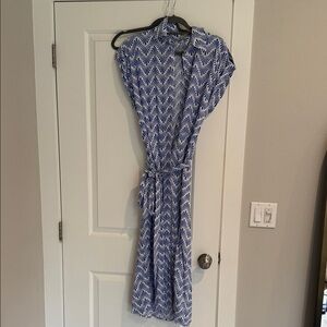 Mango Blue and White Midi Dress